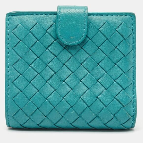 Bottega Veneta Blue Intrecciato Leather French Wallet